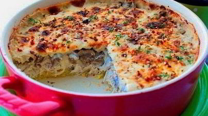 Картофельная запеканка с шампиньонами и куриным филе