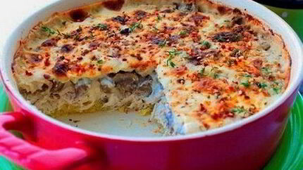 Картофельная запеканка с шампиньонами и куриным филе