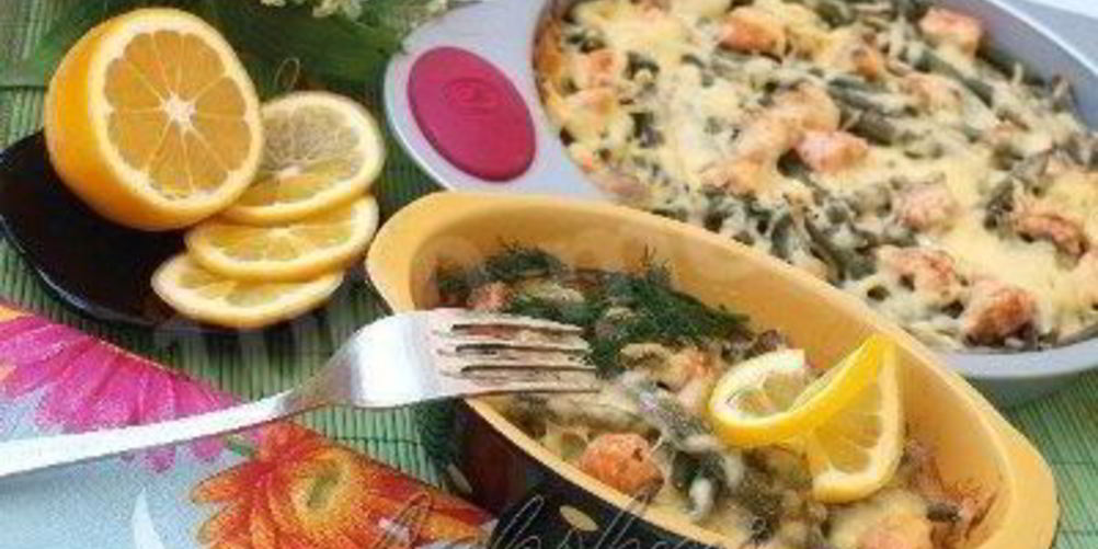 Рецепт рисовая запеканка с лососем и спаржевой фасолью