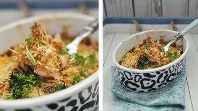 Сырная запеканка с лососем под хлебной крошкой