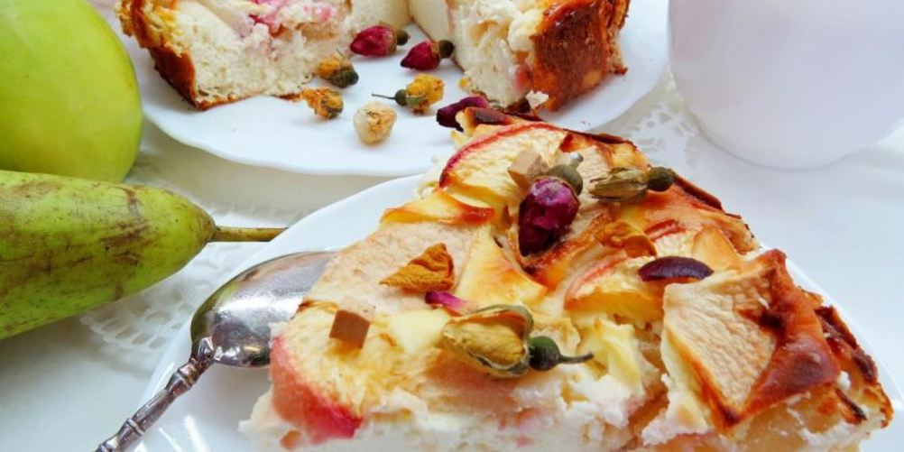 Рецепт творожная запеканка с нектарином и яблоком