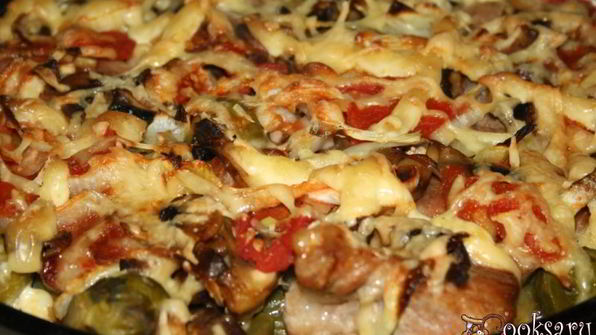 запеканка радуга с мясом, картофелем и овощами