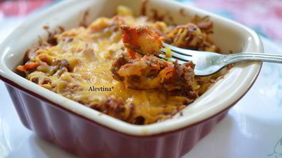 Запеканка с говядиной и сыром чеддер