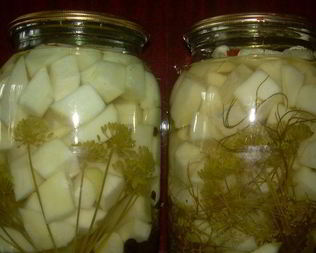 Патиссоны, консервированные кусочками