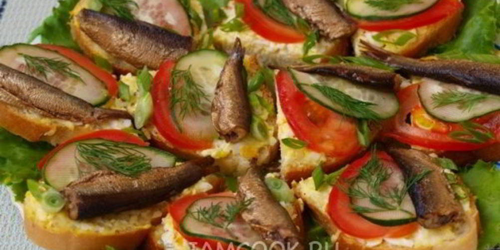 Рецепт праздничные бутерброды со шпротами