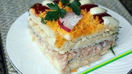 Закусочный бутербродный торт с рыбой