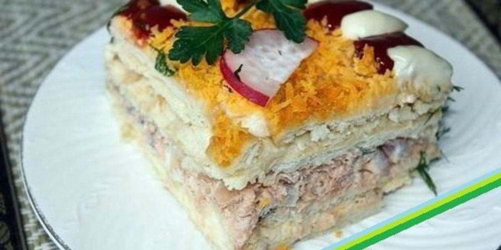 Рецепт закусочный бутербродный торт с рыбой