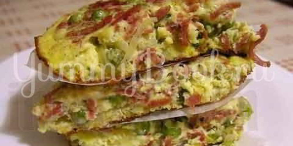 Рецепт фриттата с зеленым горошком, ветчиной и луком