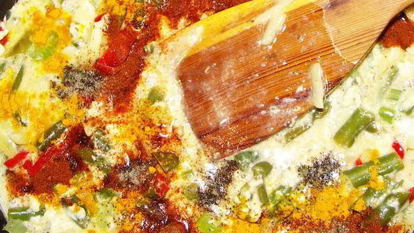 сырный омлет со стручковой фасолью