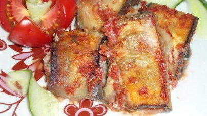 Рулеты из баклажанов с мясом