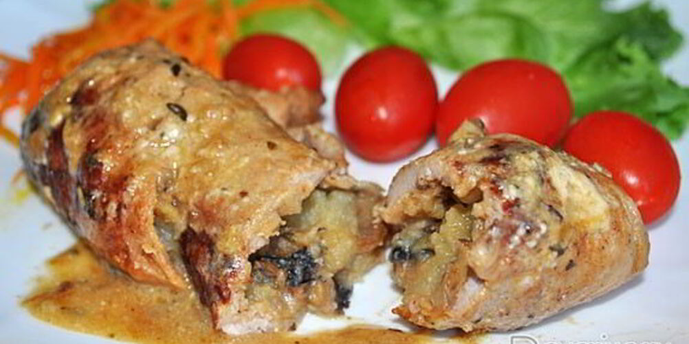 Рецепт свиные рулетики с грибами и картошкой