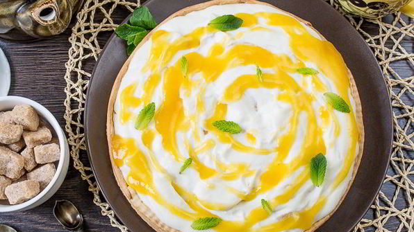 творожный тарт с персиками