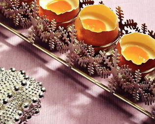 Вареные яица - кокосовая панакотта с манговым пюре